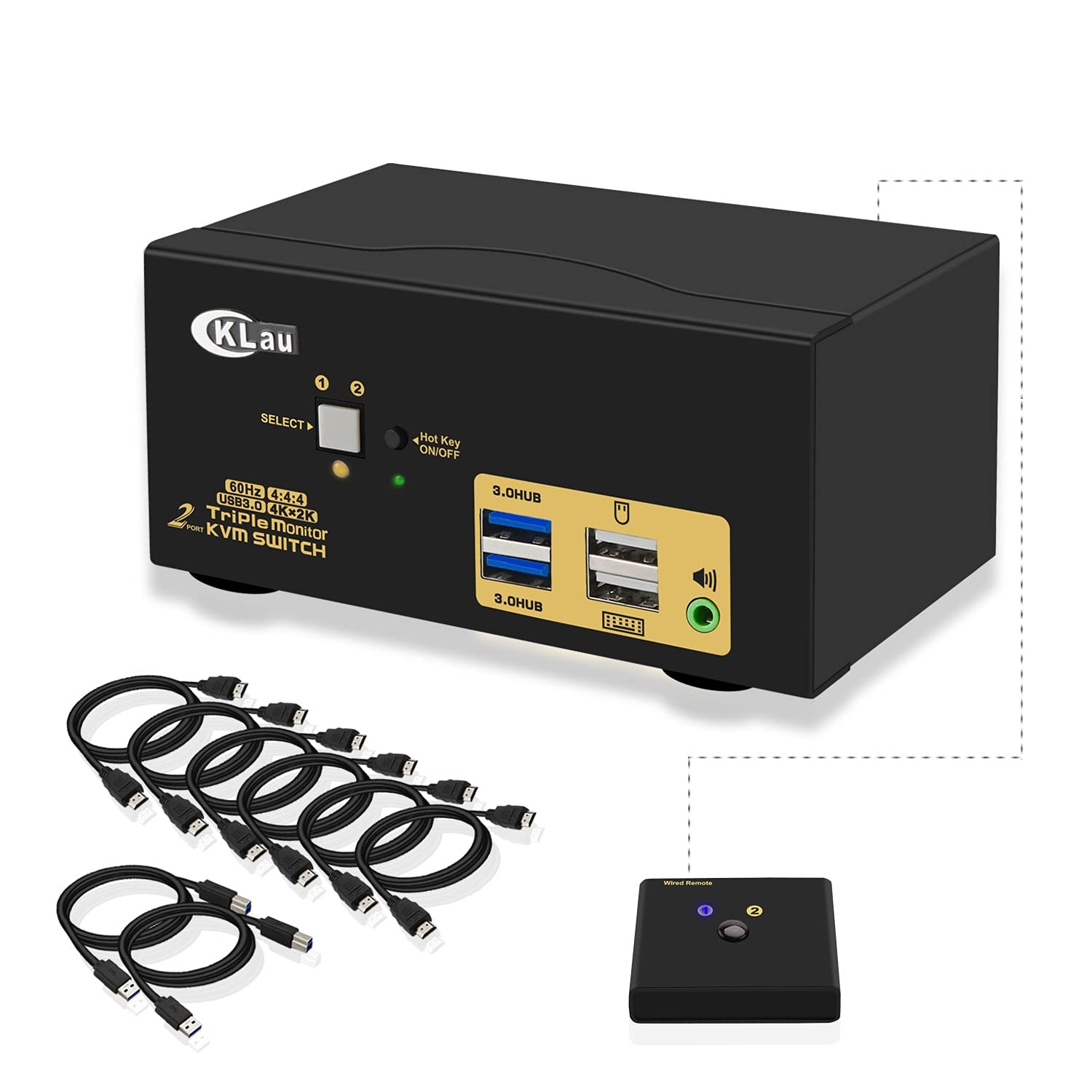 HDMI KVM Switch 4 Port with Cables, 2 pcs USB 3.0 Hub and Audio Output A2573