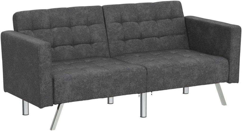 75" Convertible Folding Futon Sofa Bed with Armrest and Chrome Legs L828