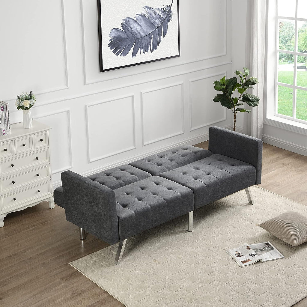 75" Convertible Folding Futon Sofa Bed with Armrest and Chrome Legs L828
