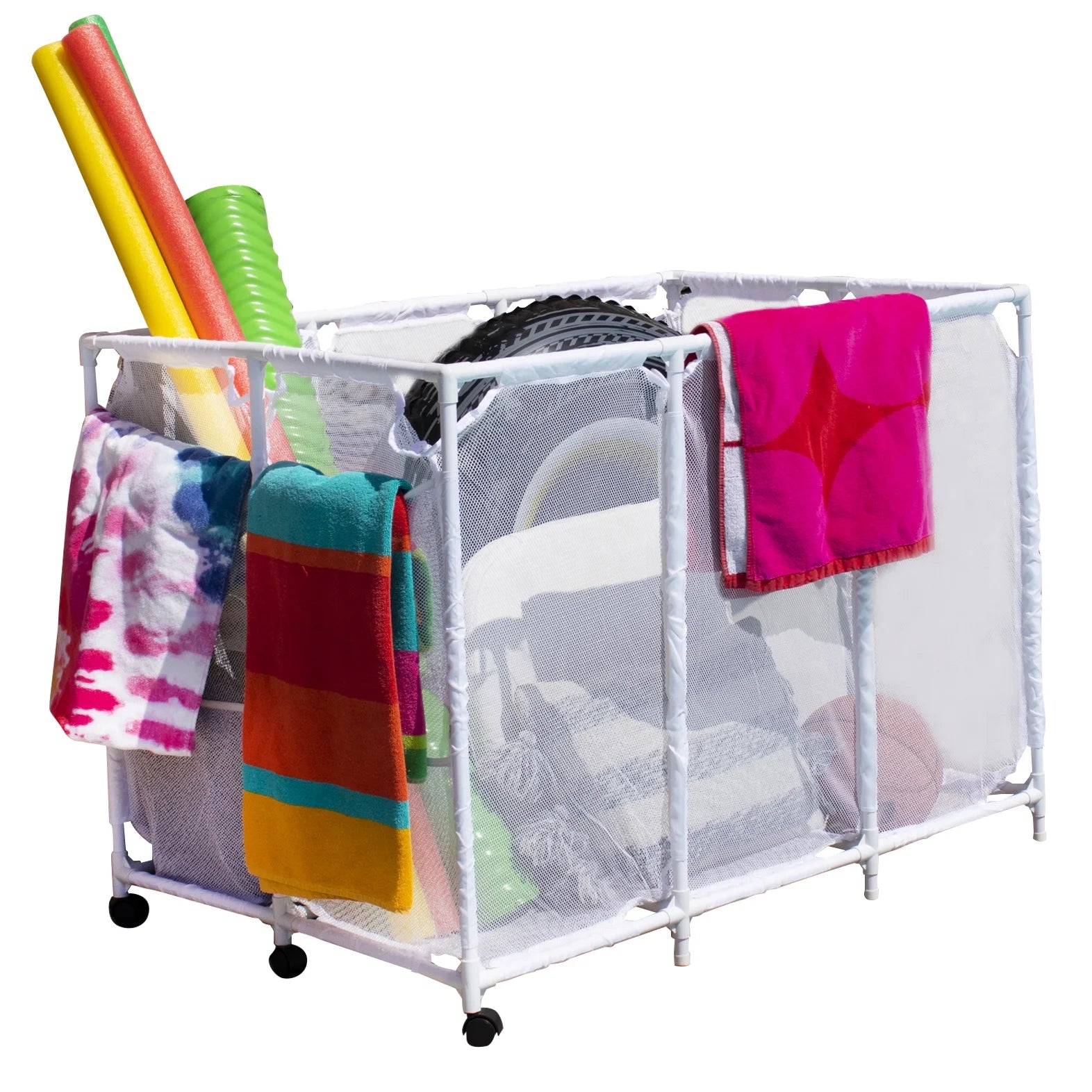 Extra-Large White Mesh Rolling Storage Organizer Bin L964