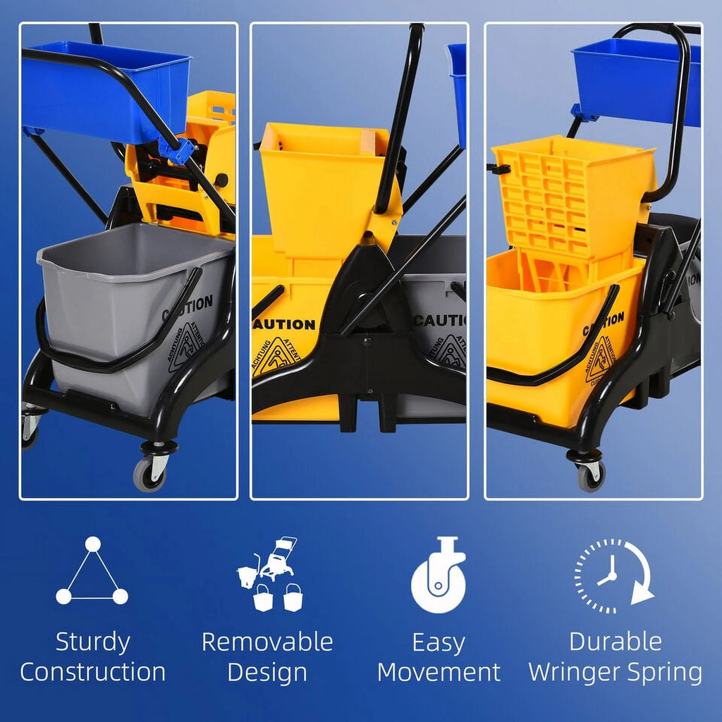 Wringer Bucket Cart with Side Press Wringer and Mop Holder J691973