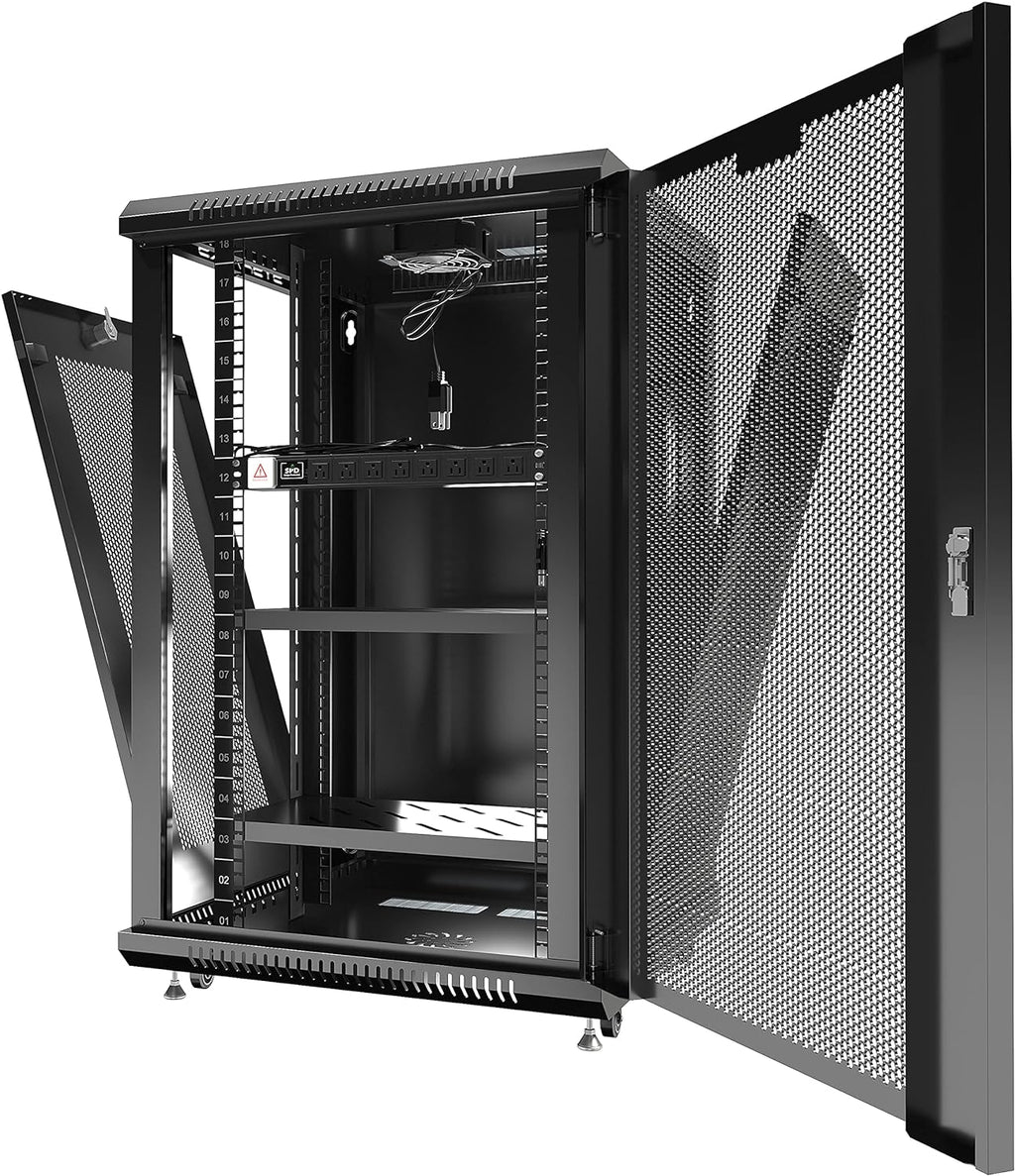 Wall Mount Server Rack Locking Network Cabinet 18 U Vented Enclosure with Casters Shelf V927031