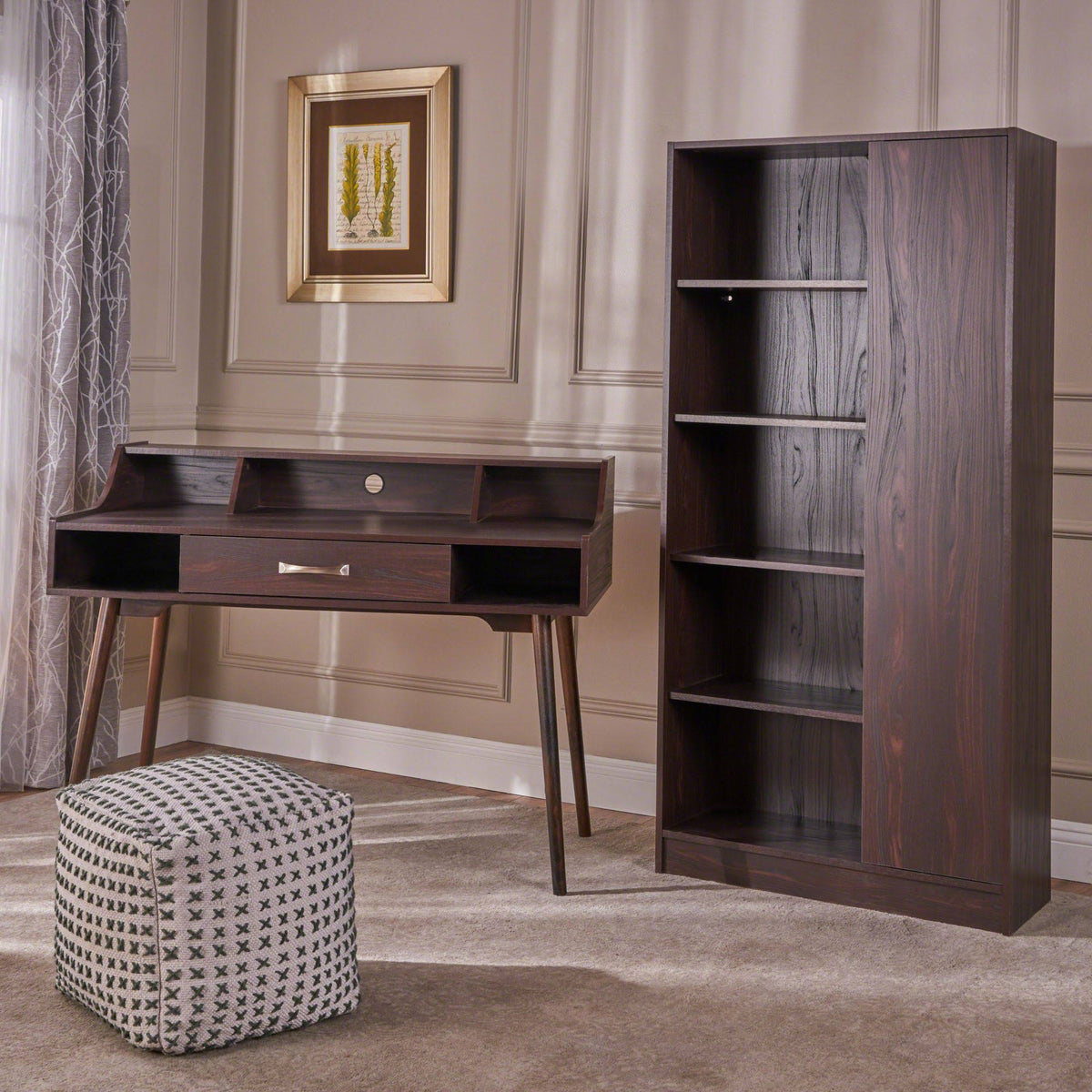 2-Piece Coffee Brown Desk and Bookcase D80359