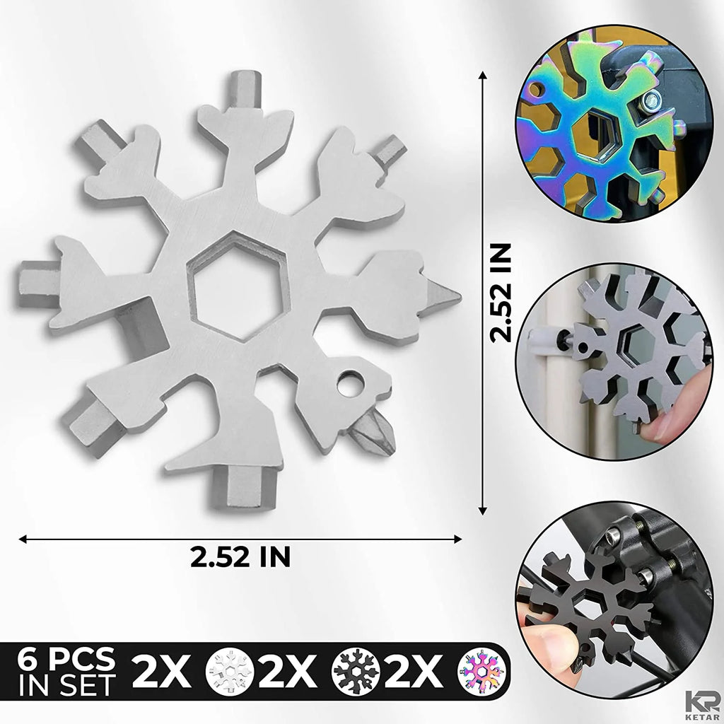 18-in-1 Stainless Steel Snowflake Multitool Keychain I901016