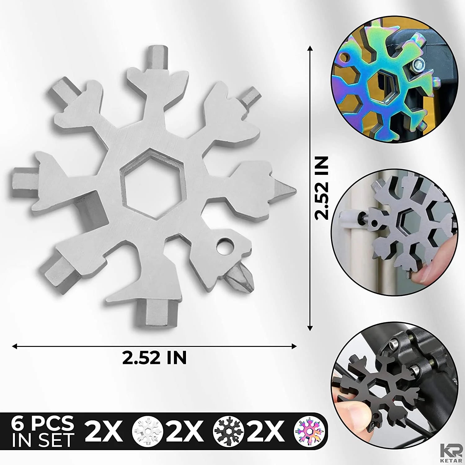 18-in-1 Stainless Steel Snowflake Multitool Keychain I901016