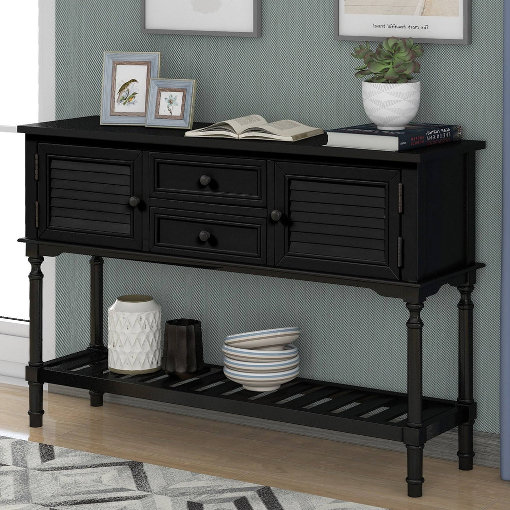 Black Navy Blue Console Table with 2 Drawer Cabinet Shelf B69863