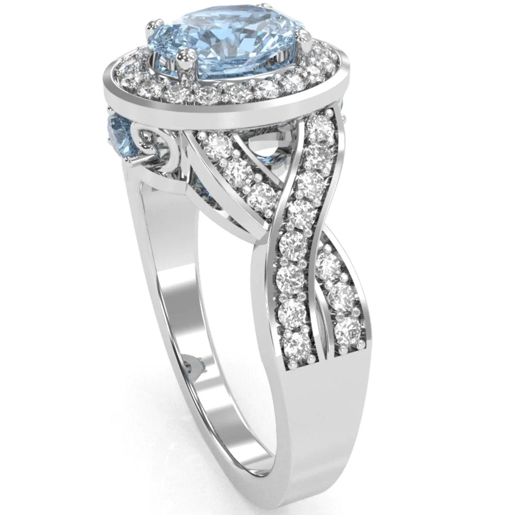 14k White Gold Aquamarine Diamond Engagement Ring N198601