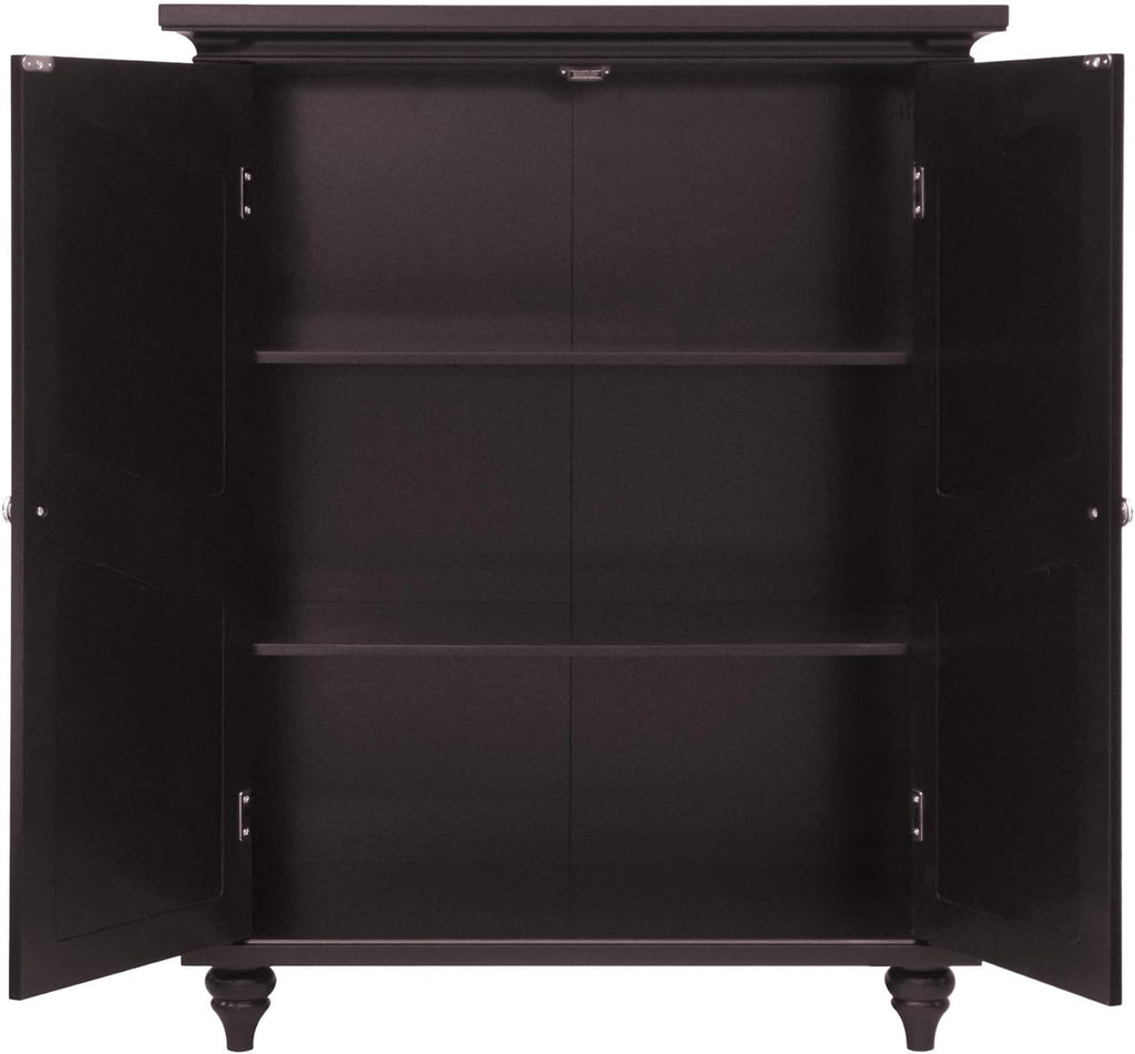 Freestanding Floor Cabinet with 2 Floral Scroll Doors and 2 Adjustable Shelves, Dark Espresso K19798