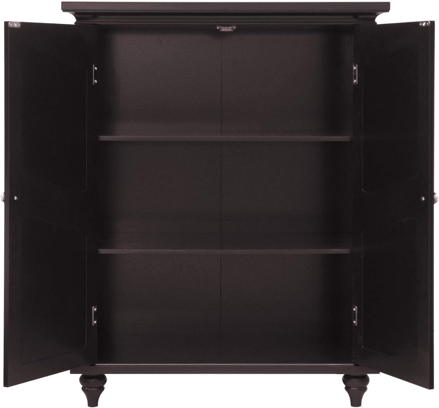 Freestanding Floor Cabinet with 2 Floral Scroll Doors and 2 Adjustable Shelves, Dark Espresso K19798