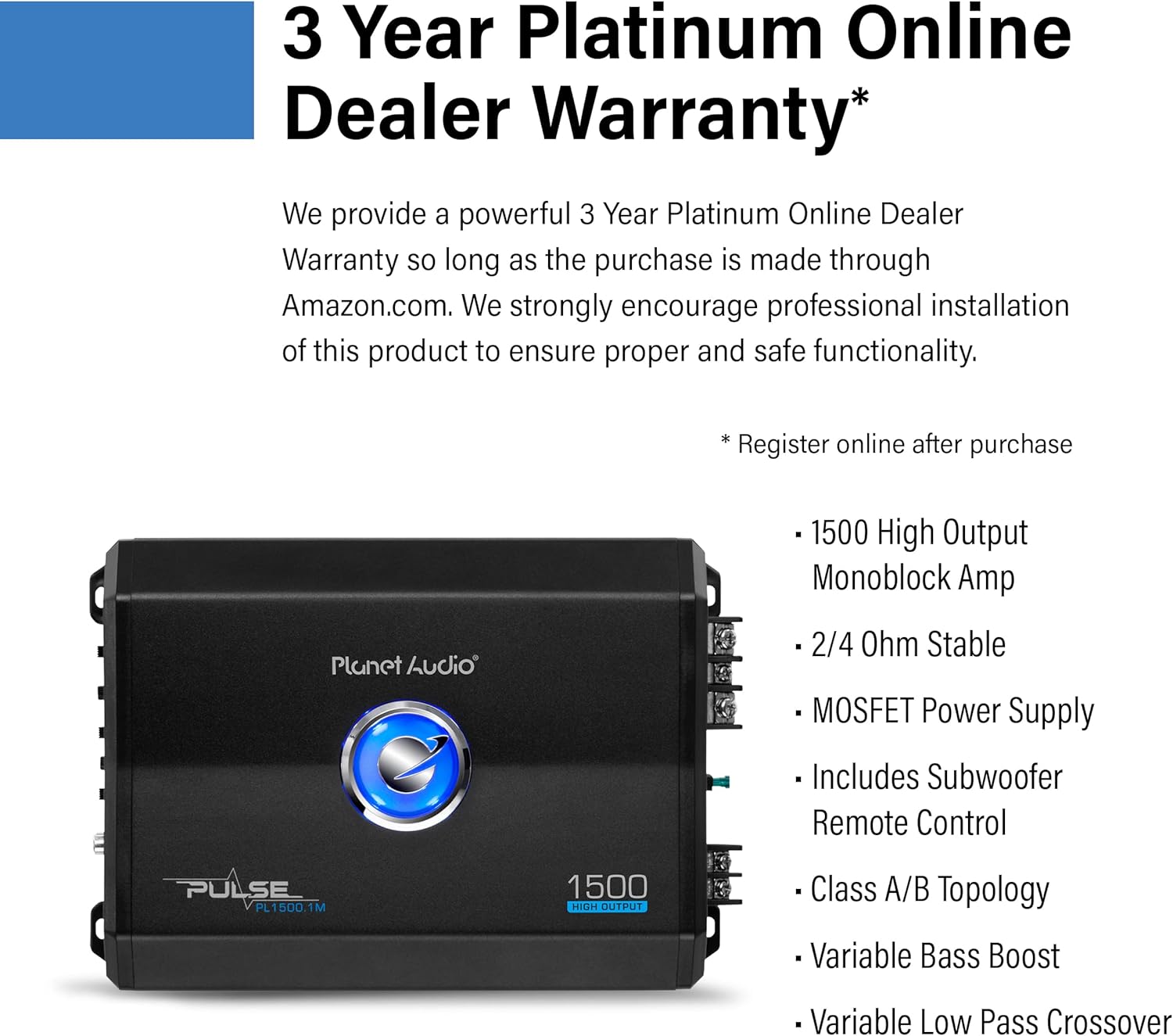 Planet Audio Monoblock Car Amplifier 1500 Watts Class A/B Mosfet Power Supply Pack of 2 D18304