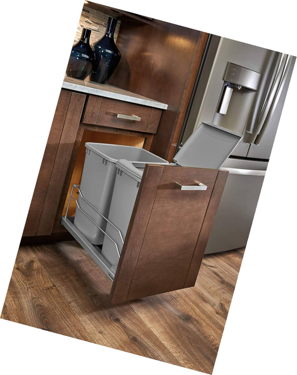 Double 35 qt. Pull-Out Silver Waste Container H138343