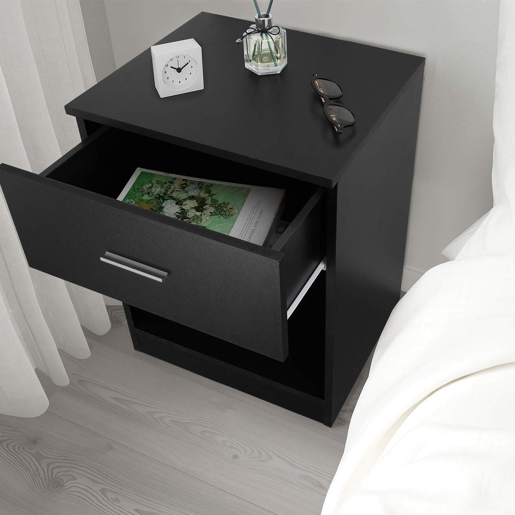 Black Nightstand with 1 Drawer and Shelf C80743
