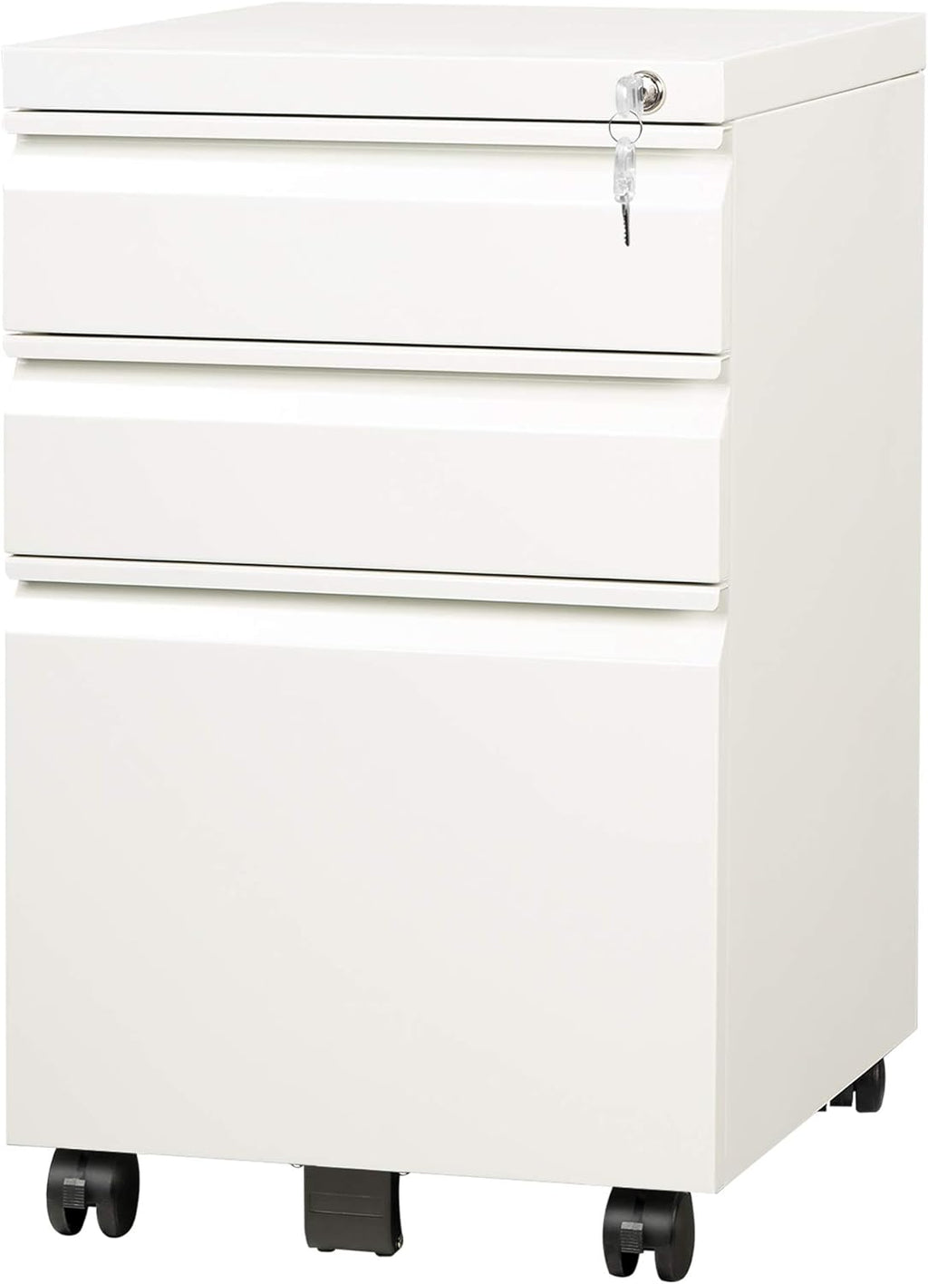 White 3 Drawer Mobile File Cabinet with Lock Y17830