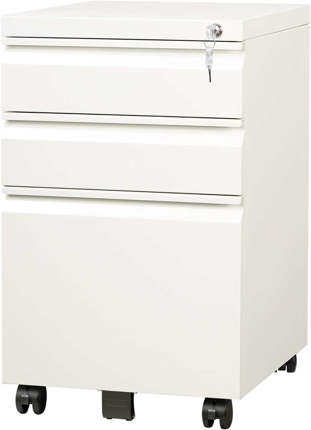 White 3 Drawer Mobile File Cabinet with Lock Y17830