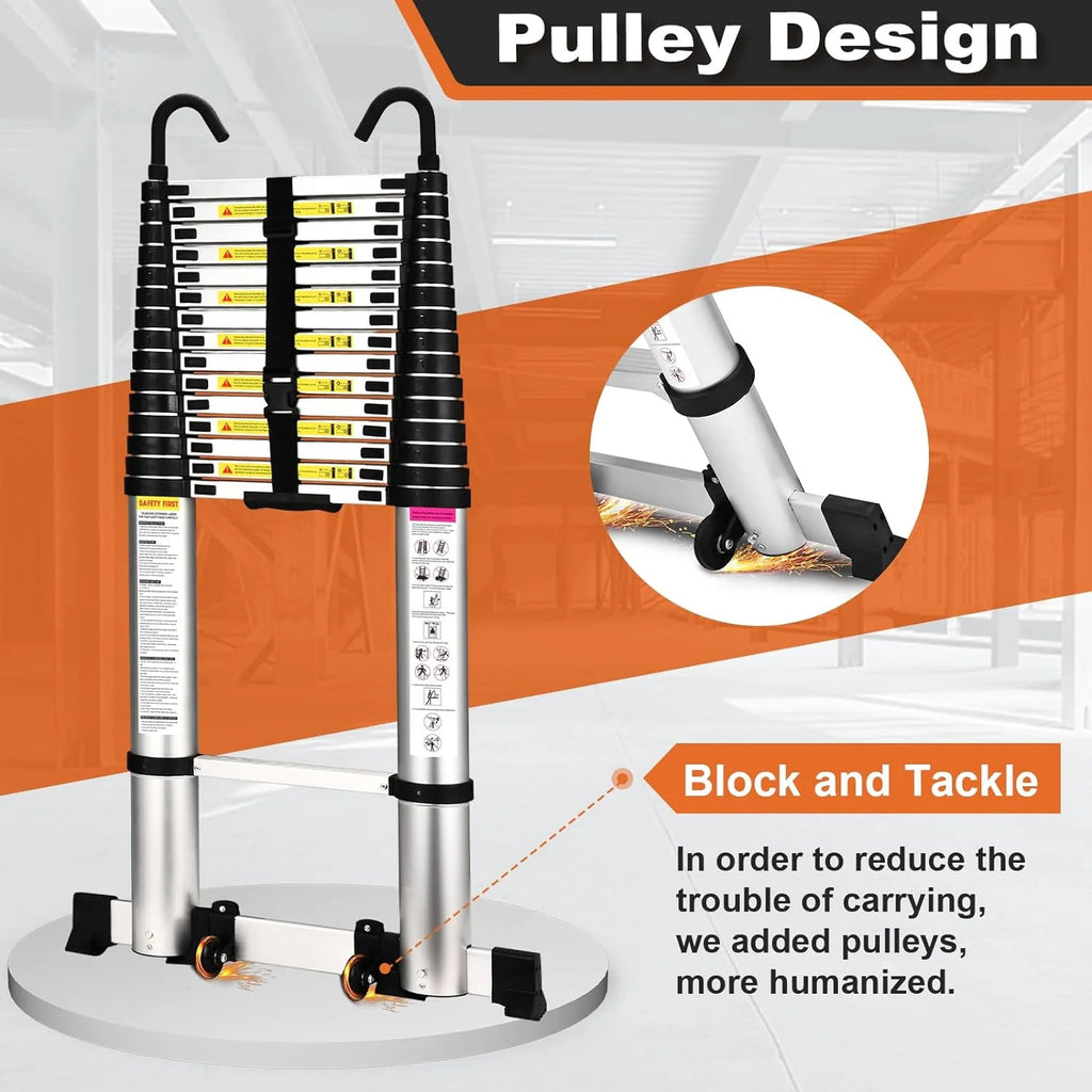 12.5 FT Aluminum Telescoping Ladder with 2 Triangle Stabilizers L86108