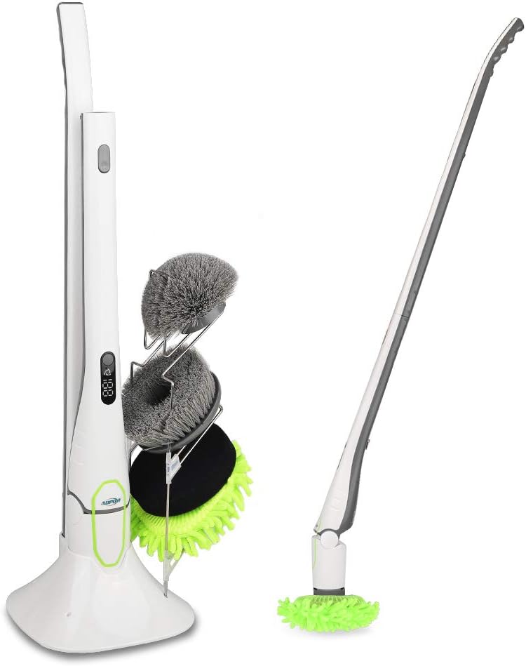 Electric Spin Scrubber with LED Display, Cordless Shower Cleaner with Storage Rack E9484