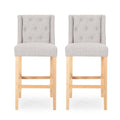 Button Tufted Fabric Wingback Bar Stool, Set of 2, Light Gray U6330