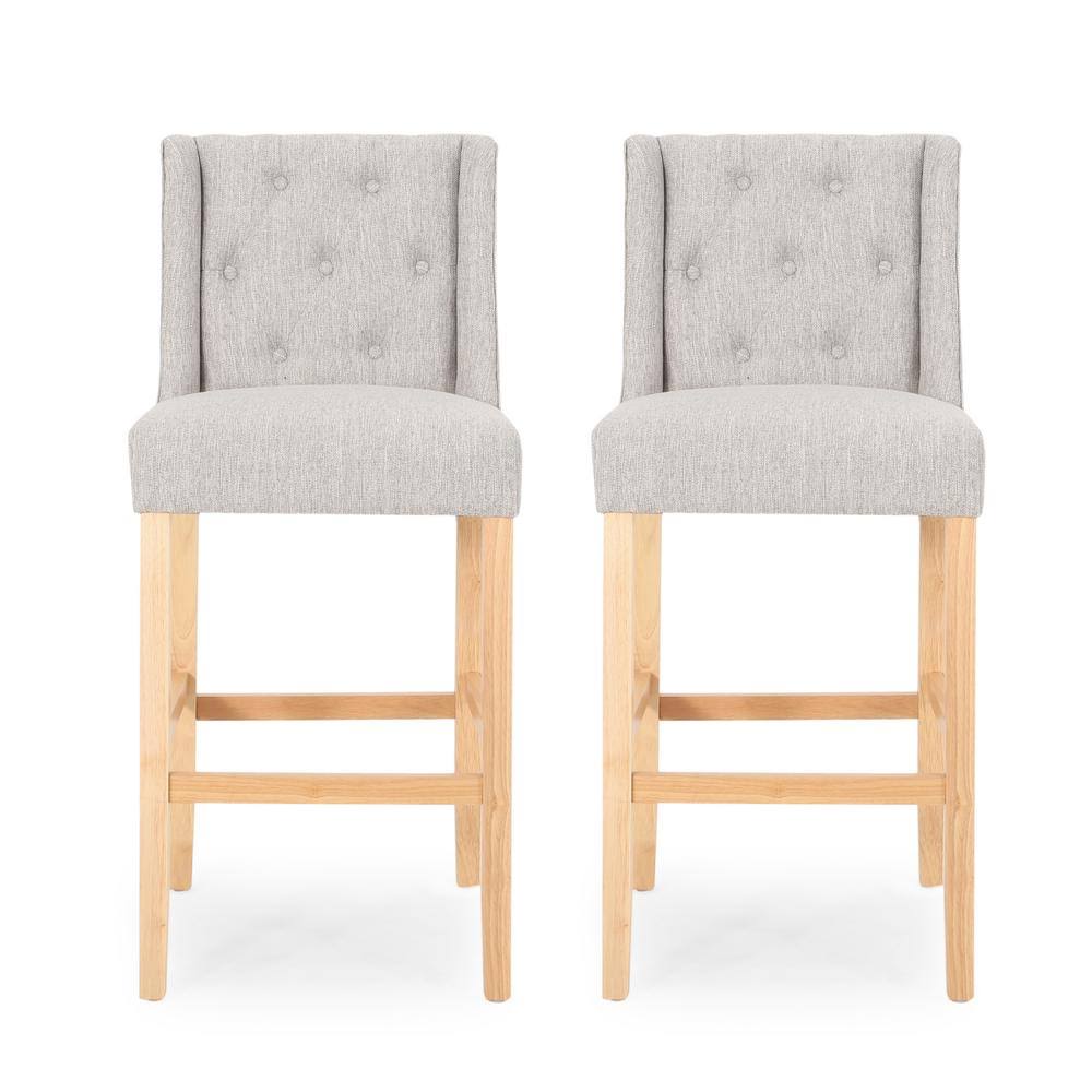 Button Tufted Fabric Wingback Bar Stool, Set of 2, Light Gray U6330