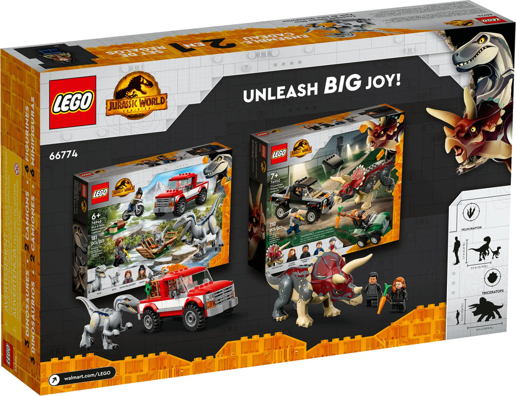LEGO Jurassic World Dino Combo Pack 66774 Toy Value Pack, 2 in 1 Triceratops and Velociraptor Gift Set, Jurassic World Toy with Dinosaur and Truck Toys, Christmas Gift for Kids Ages 7 and Up Y95618