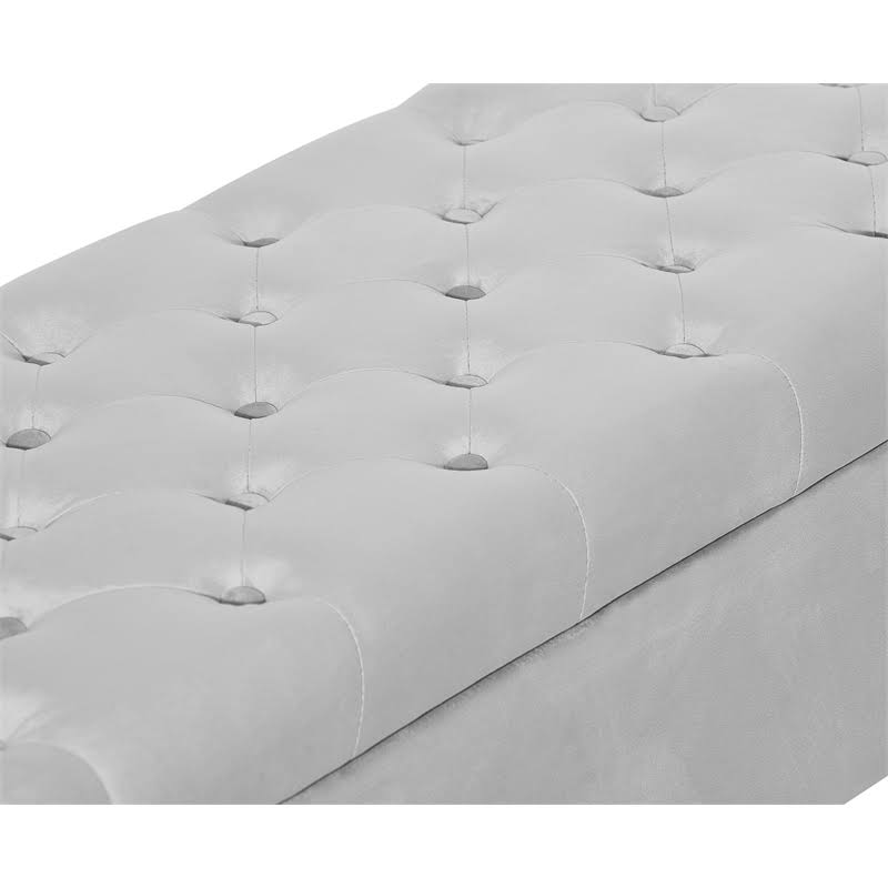 Tufted Storage Bench in French Pearl Gray Velvet K229