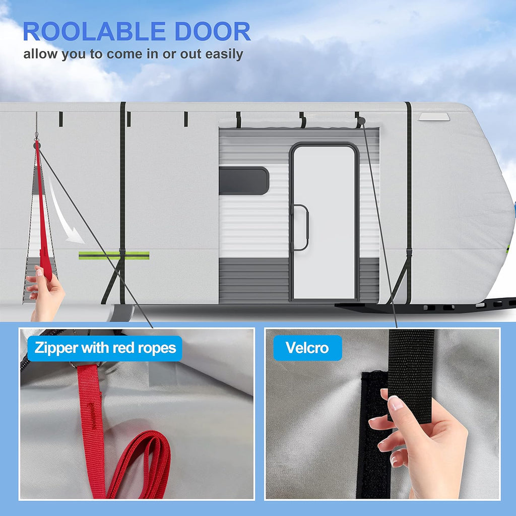 500D Rip-Stop Windproof RV Cover Fits 27'-30' Motorhome with Tire Covers D15867