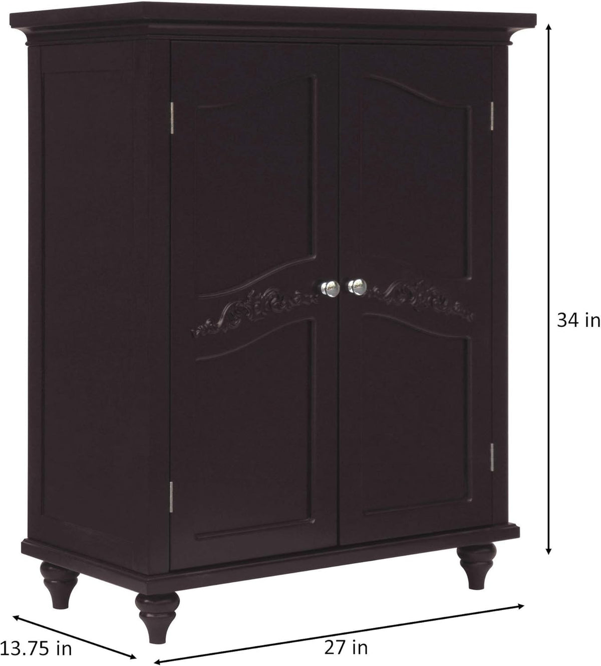 Freestanding Floor Cabinet with 2 Floral Scroll Doors and 2 Adjustable Shelves, Dark Espresso K19798