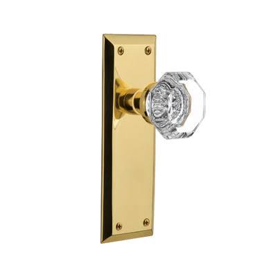 Clear Crystal Single Dummy Door Knob with Unlacquered Brass Plate Z82066