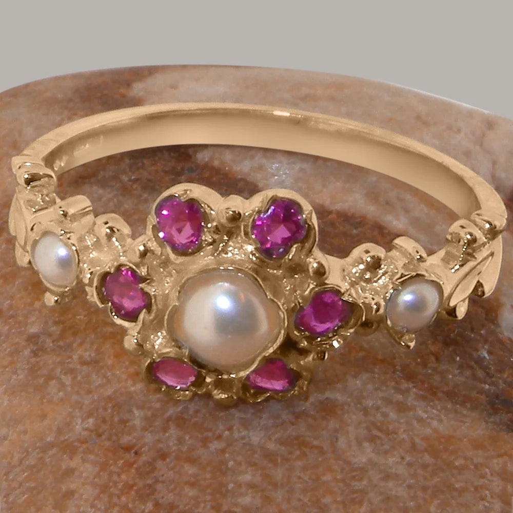 14k Rose Gold Cultured Pearl Ruby Ring Y60734