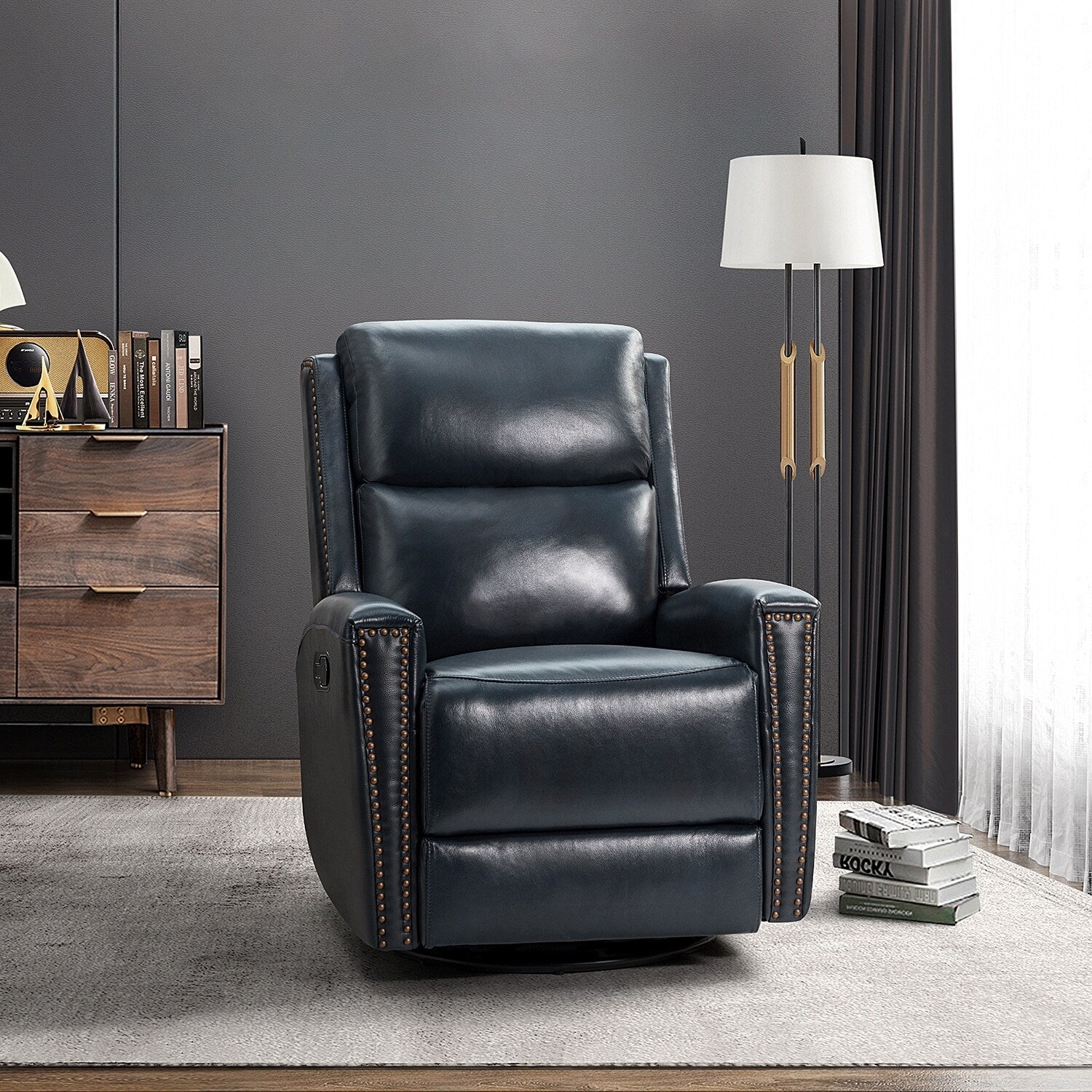 Genuine Leather Wingback Swivel Rocker Recliner Q4244