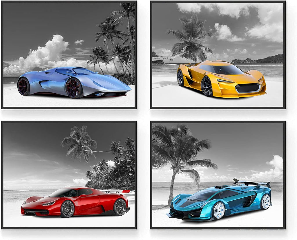 Set of 4 Unframed Black and White Car Posters (8x10in) Q563