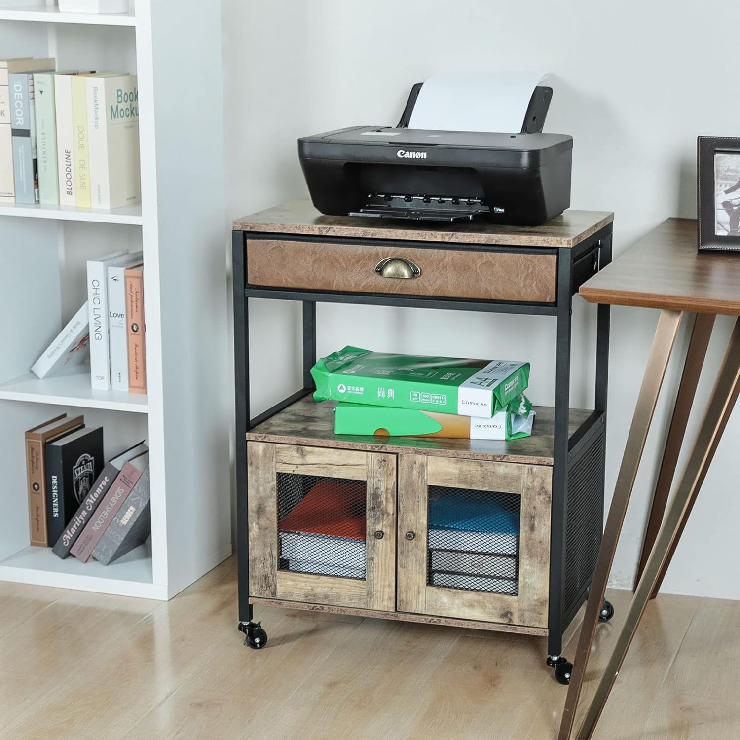 Mobile Printer Stand with Storage and Drawer X680177