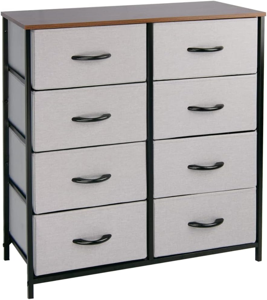 Gray 8 Drawer Vertical Dresser with Fabric Bins R601