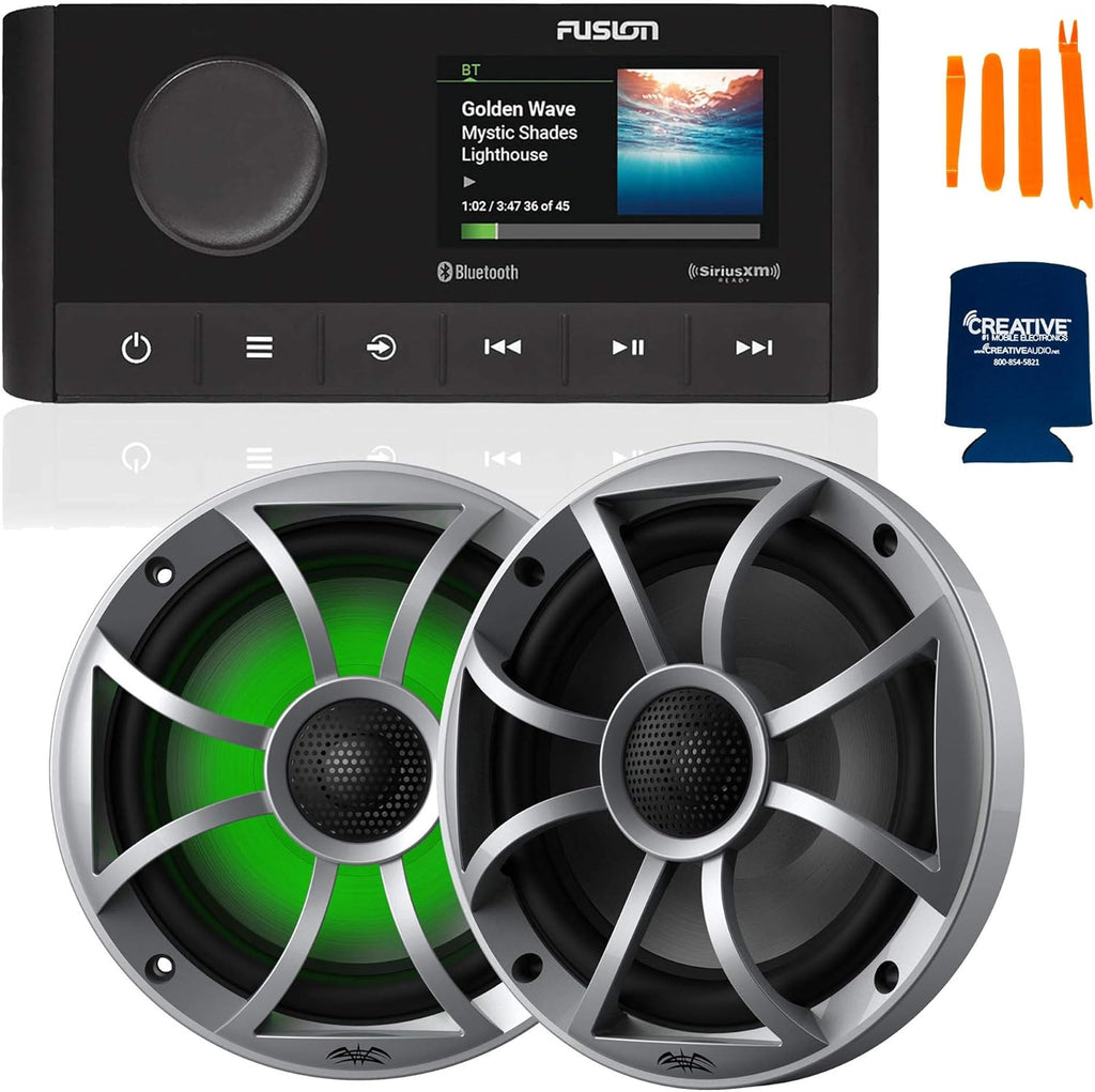 Marine AM/FM/BT Stereo with 1 Pair 6.5" RGB Marine Coaxial Speakers, Silver Grill E327