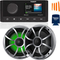 Marine AM/FM/BT Stereo with 1 Pair 6.5" RGB Marine Coaxial Speakers, Silver Grill E327