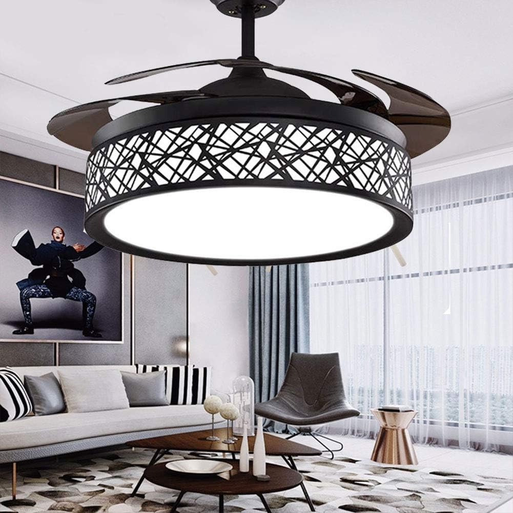 Black Retractable Blade Ceiling Fan with Lights and Remote K8849