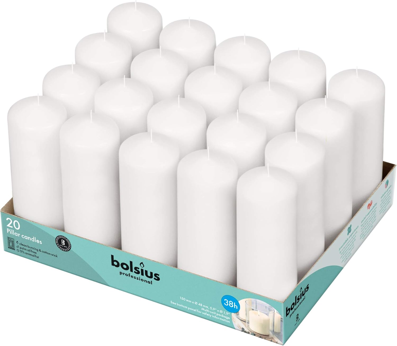 White Pillar Candles Set of 20 Unscented Dripless O21276