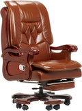 Massage Office Chair with Footrest Genuine Leather Fully Reclining Solid Wood Handrail Adjustable Tilt Back Angle Black M2329