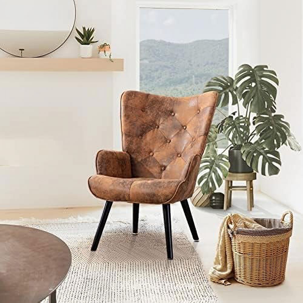 Brow Microfiber Cushioned Wingback Armchairs Set Q980