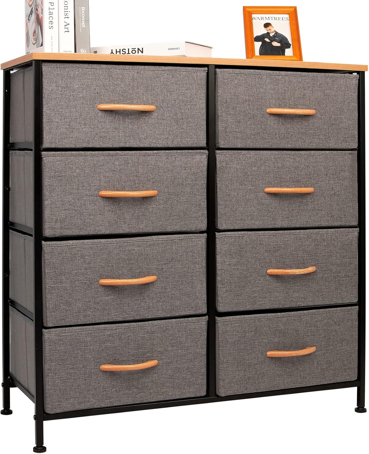 Gray 8 Drawer Vertical Dresser with Fabric Bins R601
