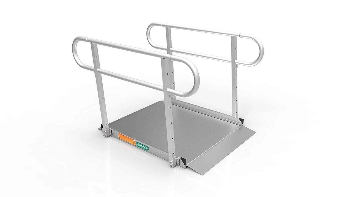 Portable Solid Surface Mobility Ramps with Two-Line Handrails - 3 Foot O701307