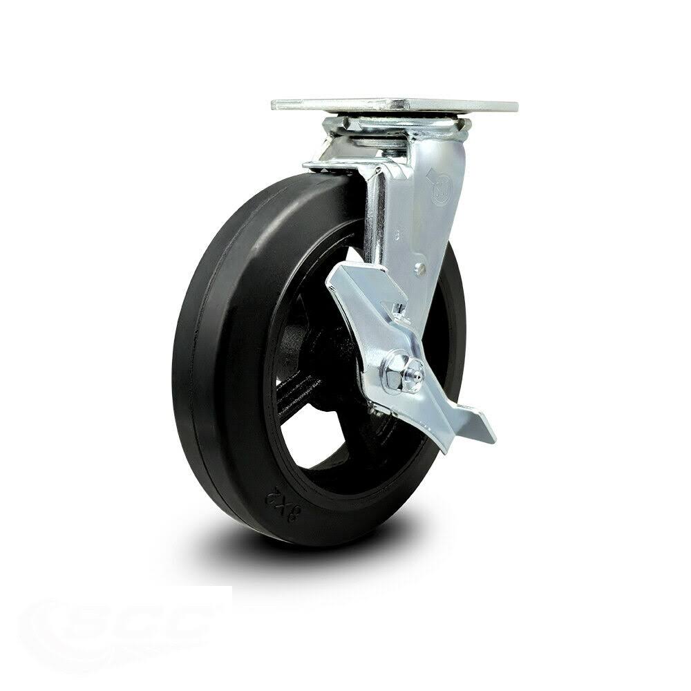 8x22 Rubber on Cast Iron Wheel Swivel Caster with Brake K6266