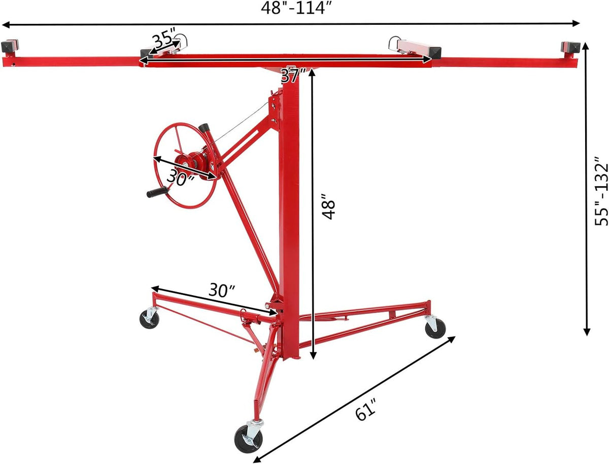 11 FT Drywall Lift Portable Panel Hoist with Adjustable Telescopic Arm Lockable Caster Wheel J4405