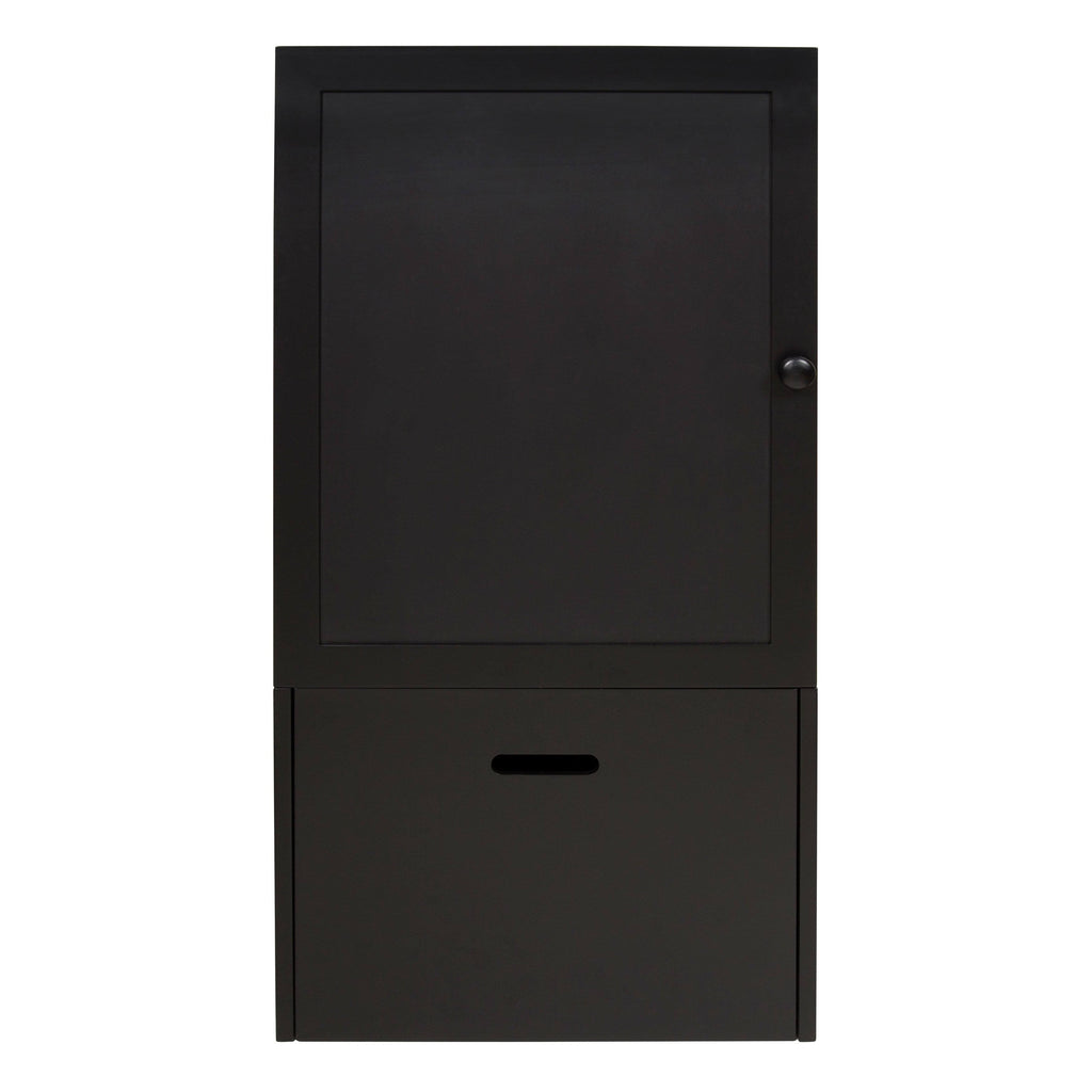Black Wall Storage Cabinet with Magnetic Chalkboard Front and Pull-Out Drawer F8380