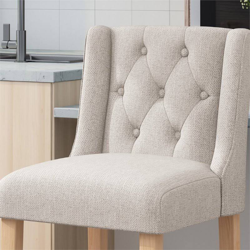 Button Tufted Fabric Wingback Bar Stool, Set of 2, Light Gray U6330