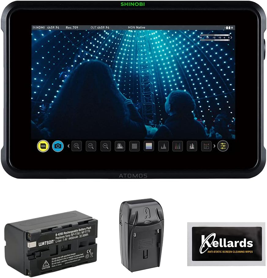 7" 4K HDMI/SDI Monitor Bundle with Li-ion Battery Pack, AC/DC Charger, and Screen Cleaning Wipes (5-Pack) Y945960